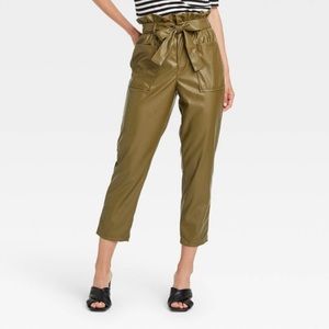 Who What Wear Faux Leather Paper Bag Trousers - Army Green - Sz12 | High Waisted